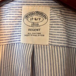 Brooks Brothers 1818 Regent Fit Striped Dress Shirt 17 36/37 Blue White